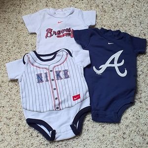 0/3 & 3/6 Months Nike ATL Braves Baseball Onesies